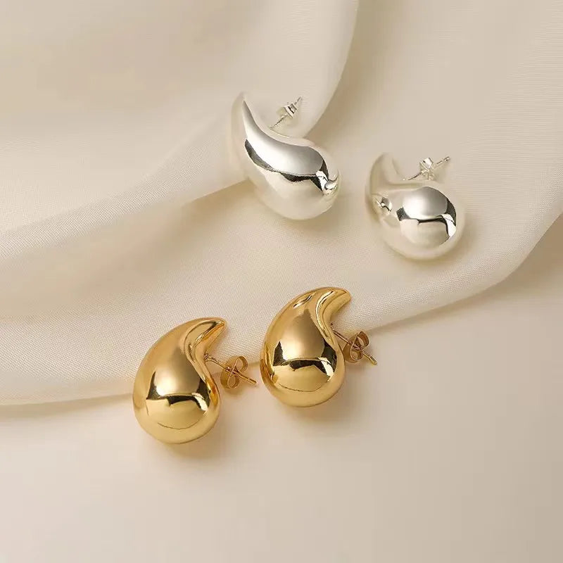 Waterproof Titanium Steel 18K Gold Plated Tear Drop Stud Earrings-Engagement Wedding & Gift Jewelry