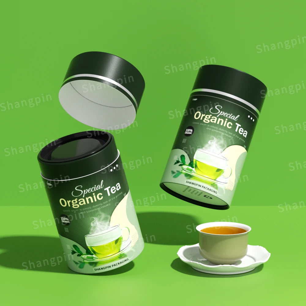 Custom Eco Friendly Green Paper Tubes Tea Box Bag Packaging Kraft Bath Tea Cylinder Paper Tube Packaging