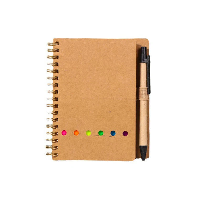 Custom A6 Spiral Notebook Eco-Friendly Kraft Paper Recycled Pen Sticky Note Promotional Notebook A6 Spiral Notebook Custom