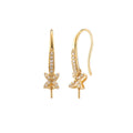 AU750 Real Diamond Butterfly 18K Solid Gold Earring Pearl Mount Jewelry Findings for Jewelry Making Supplies