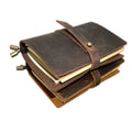 Handmade Genuine Leather Creative Crazy Horse Travel Embossed Snap Dark Brown Stamping Logo Journal Cover Composition Book