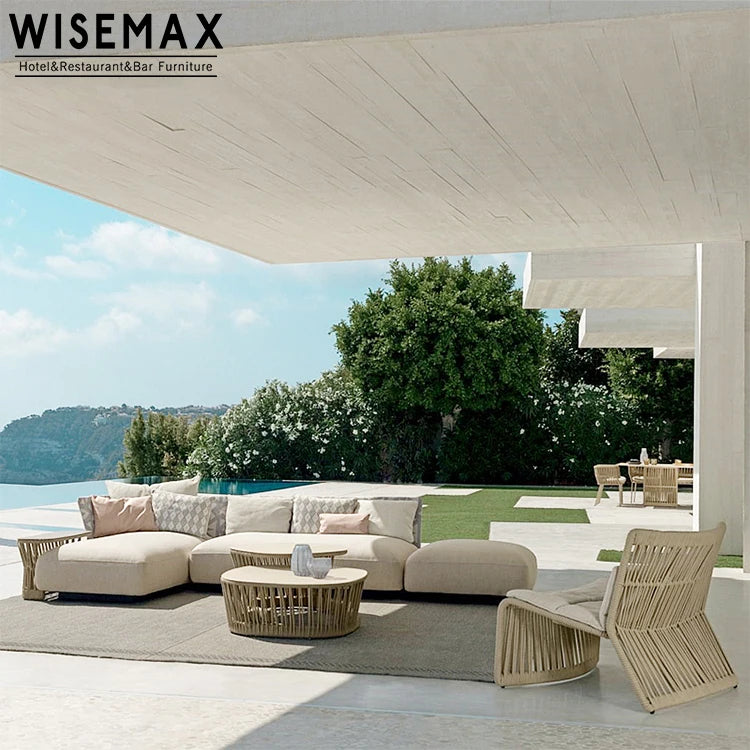 WISEMAX Luxury Metal Aluminum Garden Furniture Waterproof Outdoor Sofa Rope Weaving Patio Outdoor Sofa Set With Coffee Table
