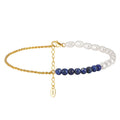 RINNTIN SA56 Silver 14K Gold Plated Dainty Natural Freshwater Pearls&lapis Lazuli Anklets Beach Foot Chain for Women
