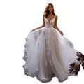 Princess Champagne Lining a Line Appliques Lace Wedding Dress Backless Spaghetti Strap Bridal Gowns Vestido De Novia 2020