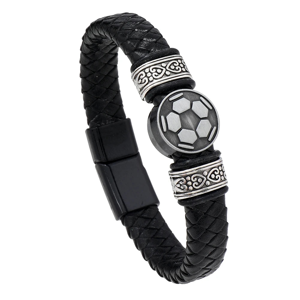 Wholesale Punk Rock Men's Leather Bracelet Fashionable Football Fans Jewelry Bangles & Bracelets Men's Gift