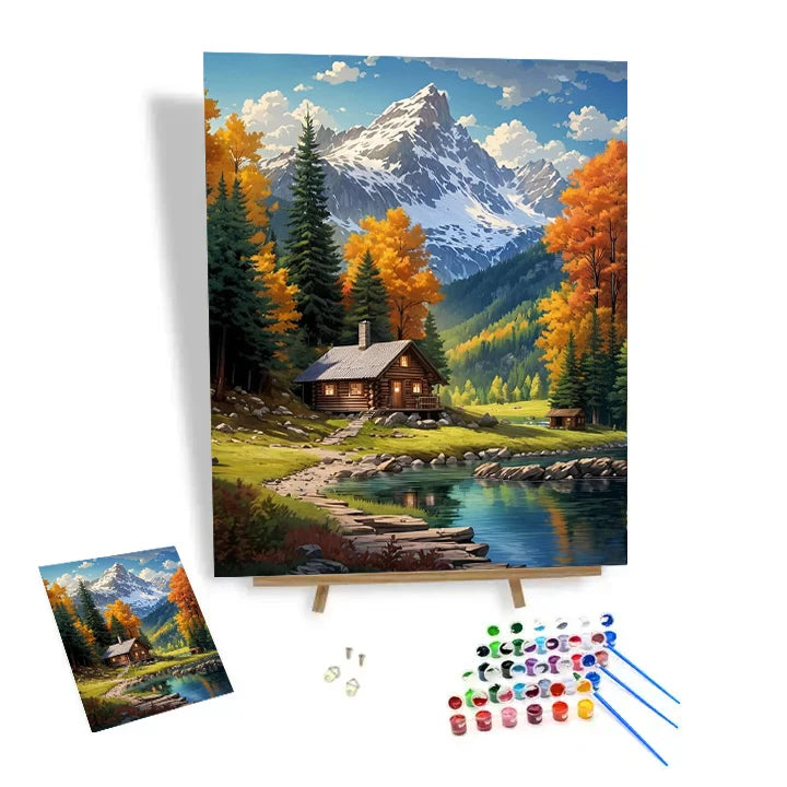 DIY Painting by Numbers Kits Custom Logo Nordic Mountain Retreat Hut Custom Paint by Numbers for Adults