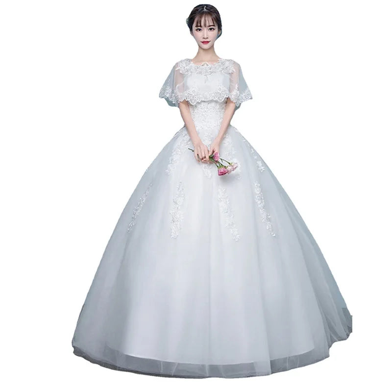 New Arrival O-neck Slim Floor Length Wedding Dresses Prince Style Bridal Gown Cheap Wedding Dresses