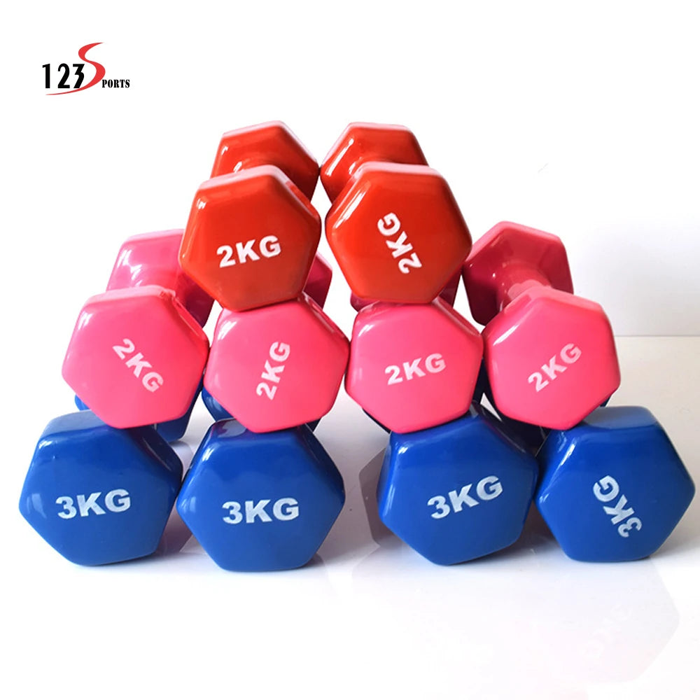 Gym Fitness Equipment Colored 3kgx2 Sports Dipping Dumbbells Home Gym Fitness Accessories Dip Coated Hex Dumbbell Set