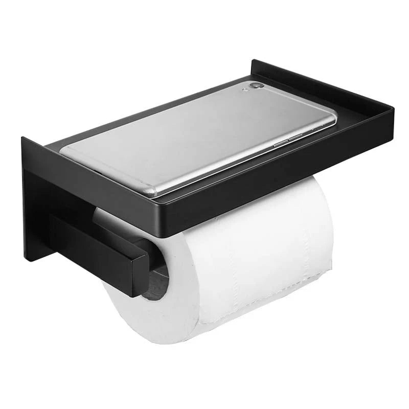Toilet Paper Holder Phone Shelf Modern Eco-Friendly 304 Stainless Steel Bathroom Organizer Wall Mounted Black Toilet Roll