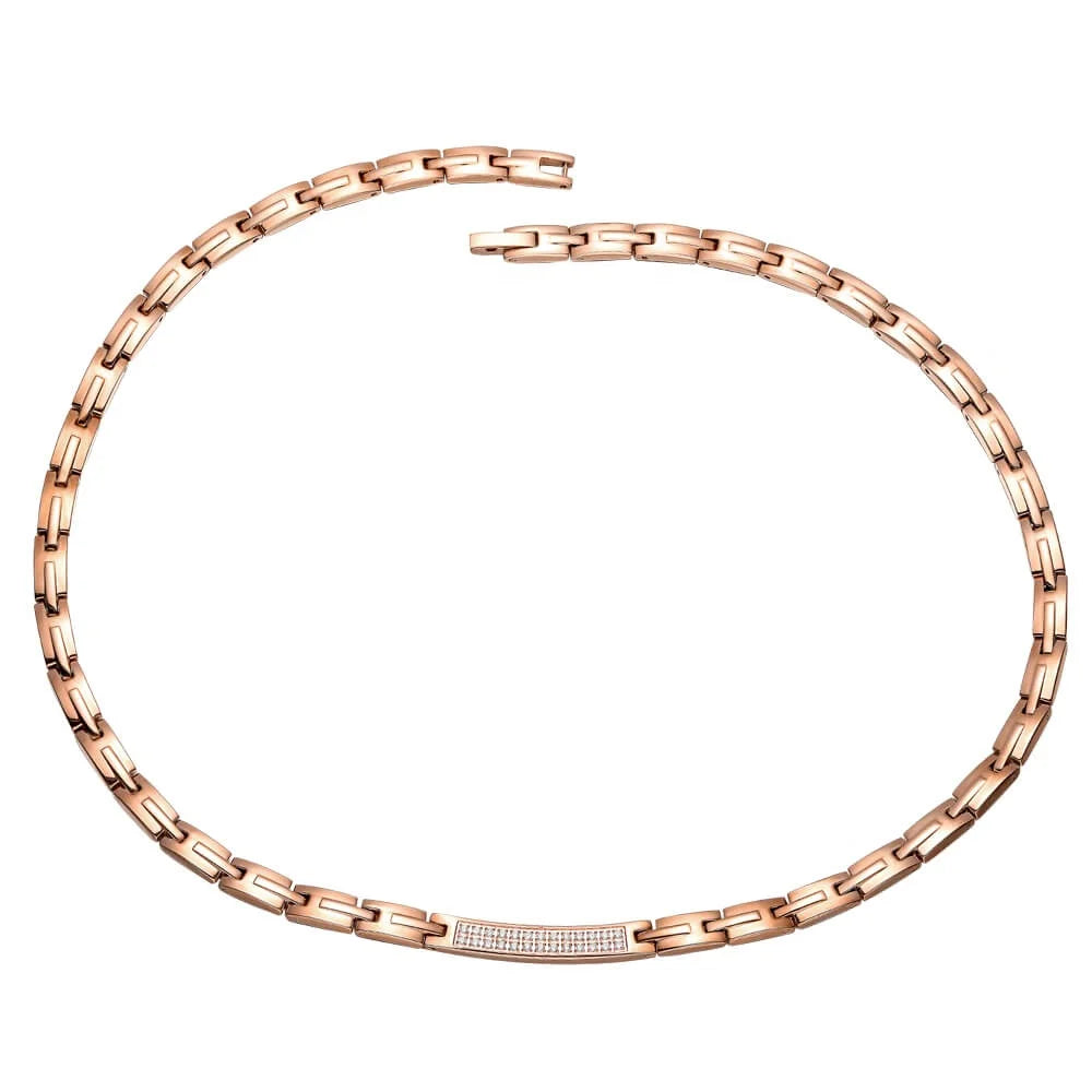 BioMagnetic Jewelry Women Rose Gold Stainless Steel Crystal Jewelry Necklace With Health Energy Stone