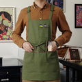 Adjustable Button Apron for Women Men Artist Painting Pottery Garden Cooking Kitchen Chef 4 Pockets