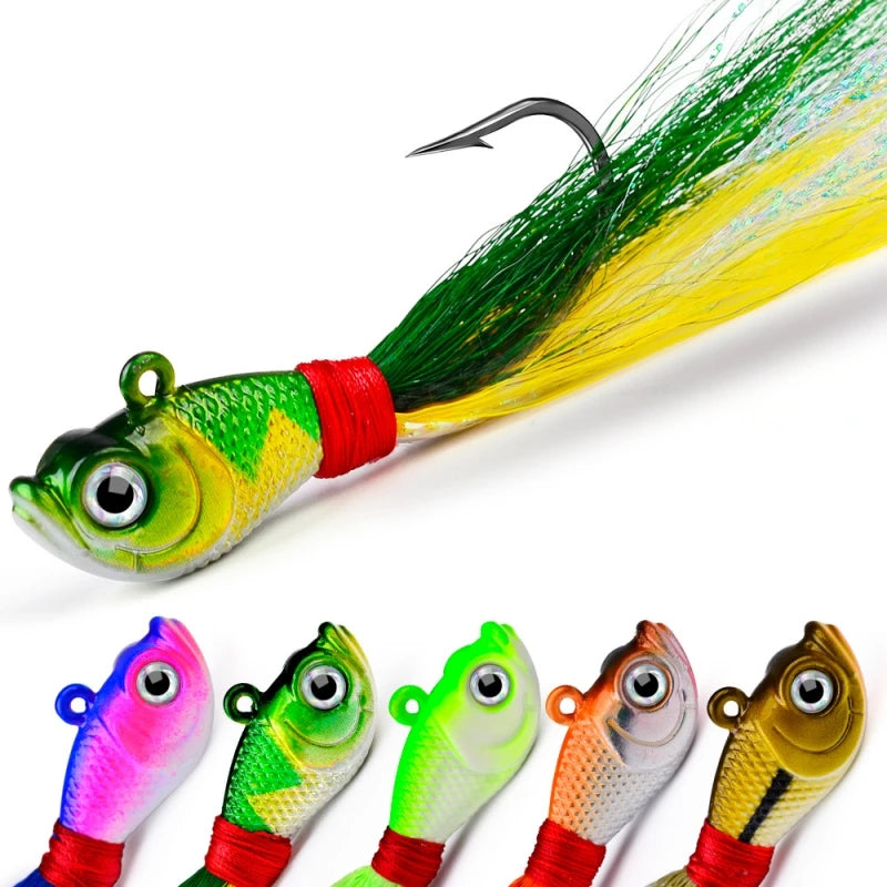 Bucktail Jig Bass Fluke Killer Lead Metal Head Jigs Saltwater/Freshwater Multi Sizes Bucktail Jigs for Bass/Striper/Bluefish