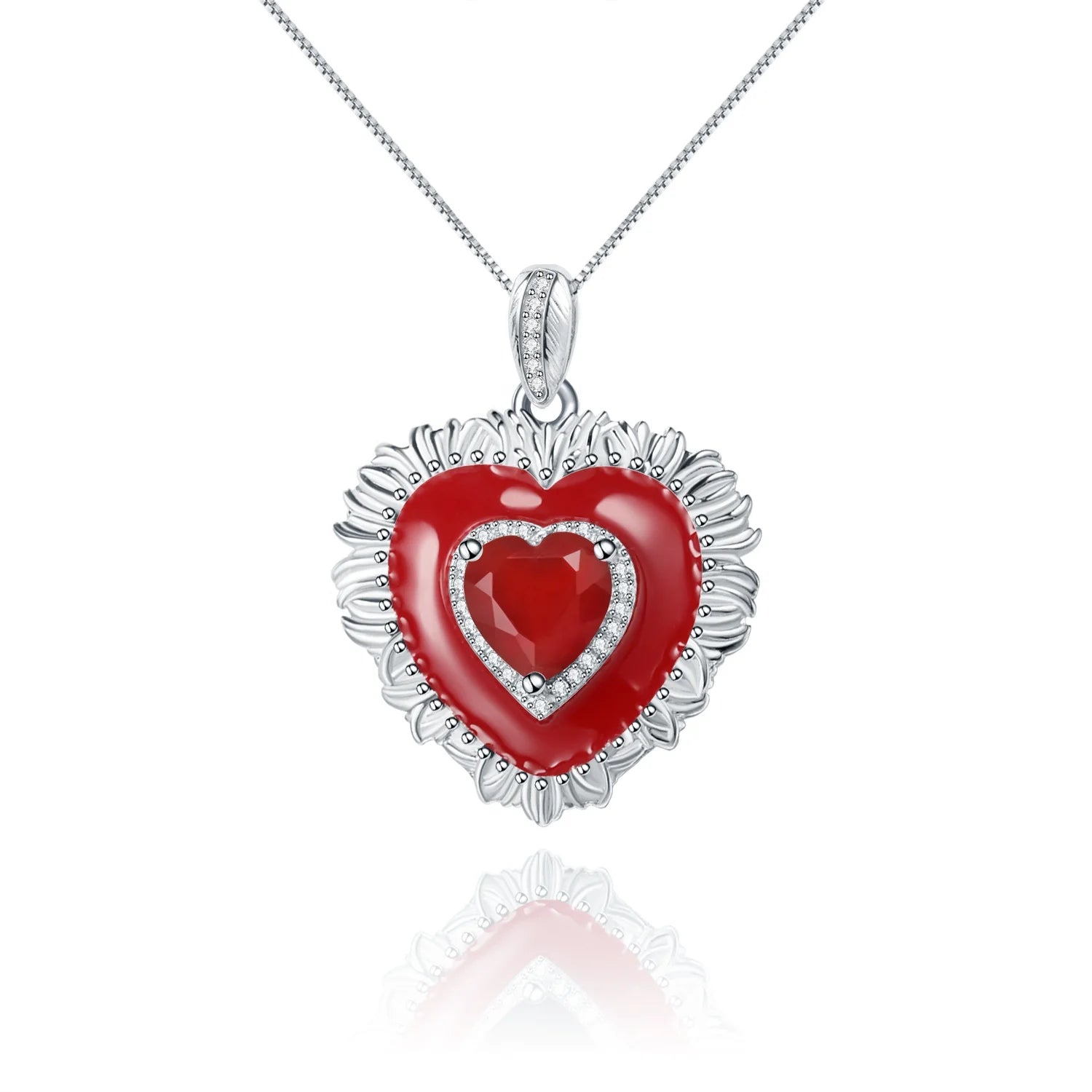 C8235 Abiding Jewelry New Design Heart Pendant Enamel Necklace Red Agate Gemstone Sterling Silver Pendant for Jewelry Making