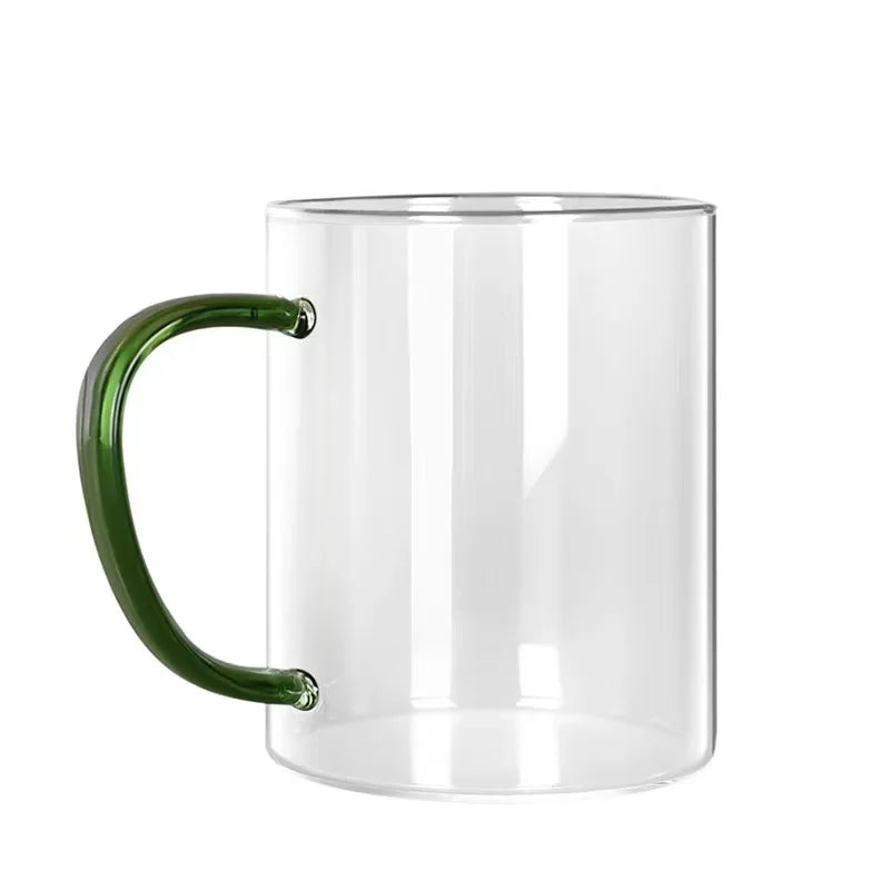 High Borosilicate Transparent Single Wall Coffee Glass Mug Breakfast Milk Tea Juice Coffee Cup With Colorful Handle