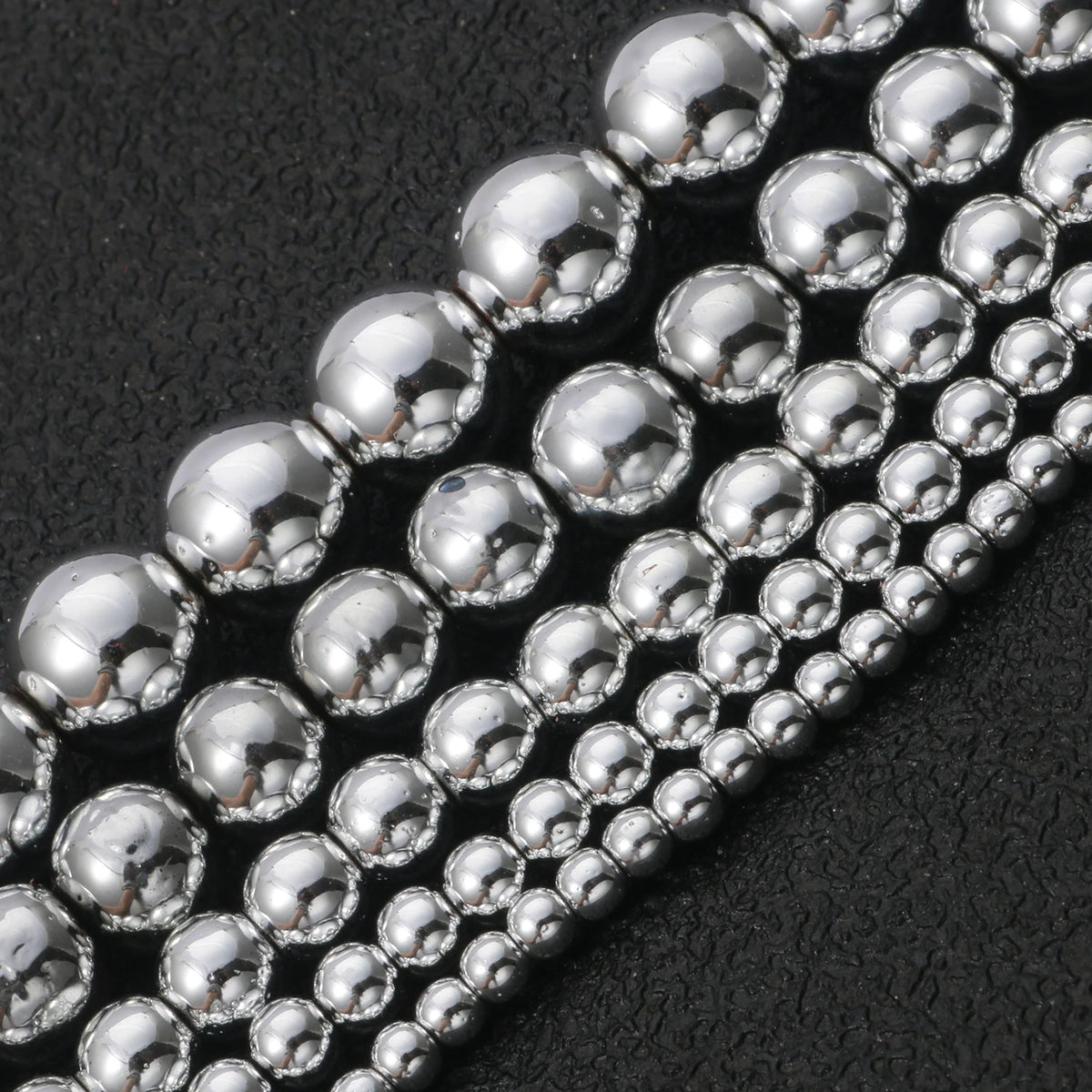 Wholesale Smooth Silver Plated 3/4/6/8/10MM Hematite Stone Beads for Jewelry Making & DIY MegaBDM