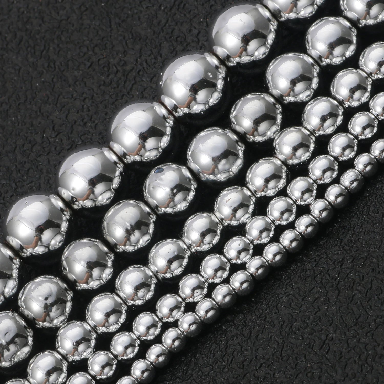 Wholesale Smooth Silver Plated 3/4/6/8/10MM Hematite Stone Beads for Jewelry Making & DIY
