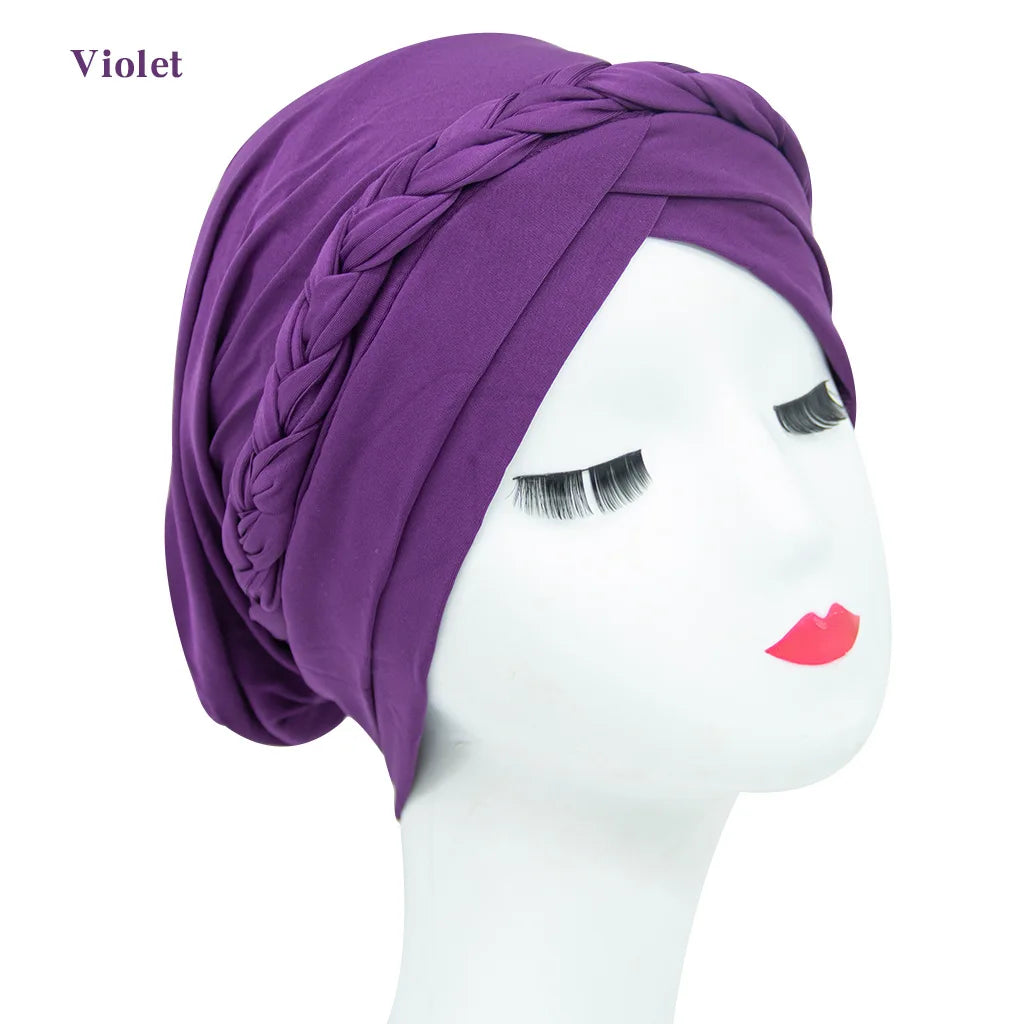 Girls Knot Twist Turban Headwear Woman Bonnet Casual Streetwear Female Muslim Hats With Pigtail