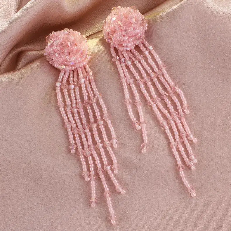 Kaimei 2025 Earring Fashion Jewelry Trendy New Fashion Tassel Earrings Female Niche Design Korean Long Handmade Crystal Earrings