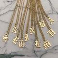 Personalized Pendant Old English Alphabet Necklace Stainless Steel Initial A-Z Letter Necklace for Women