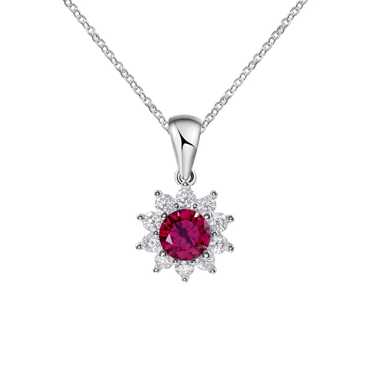 Factory Direct Sale Lab Grown Ruby Blue Sapphire Emerald Moissanite Gemstone Pendant Necklace 925 Sun Sterling Silver Jewelry