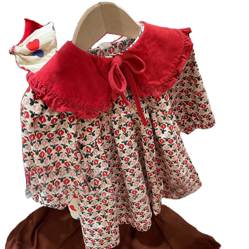 Korean Style 2025 Autumn Girls' Floral Taffeta Ruffles Princess Dress ODM Service