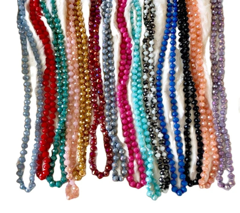 60 Inch Crystal Beaded Necklace Knotted Bead Necklace Long Knotted Bead Necklace Double Wrap Crystal