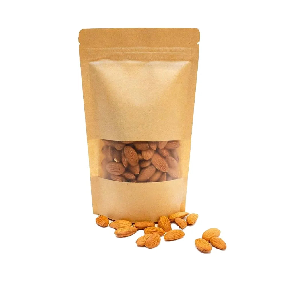 Doypack Ziplock Brown Kraft Craft Paper Plastic Food Packaging with Digital Window Print Standing Couches Logo Sugar Paper Bags
