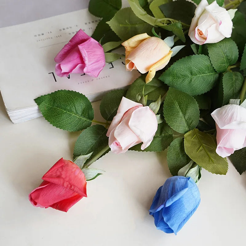 High Quality Real Touch Single Stem Rose Bud Artificial Flower for Home Decor