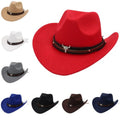 Women Men Cowgirl Cowboy Wild West Hats Wool Felt Western Headwear Wide Brim Hat Gift