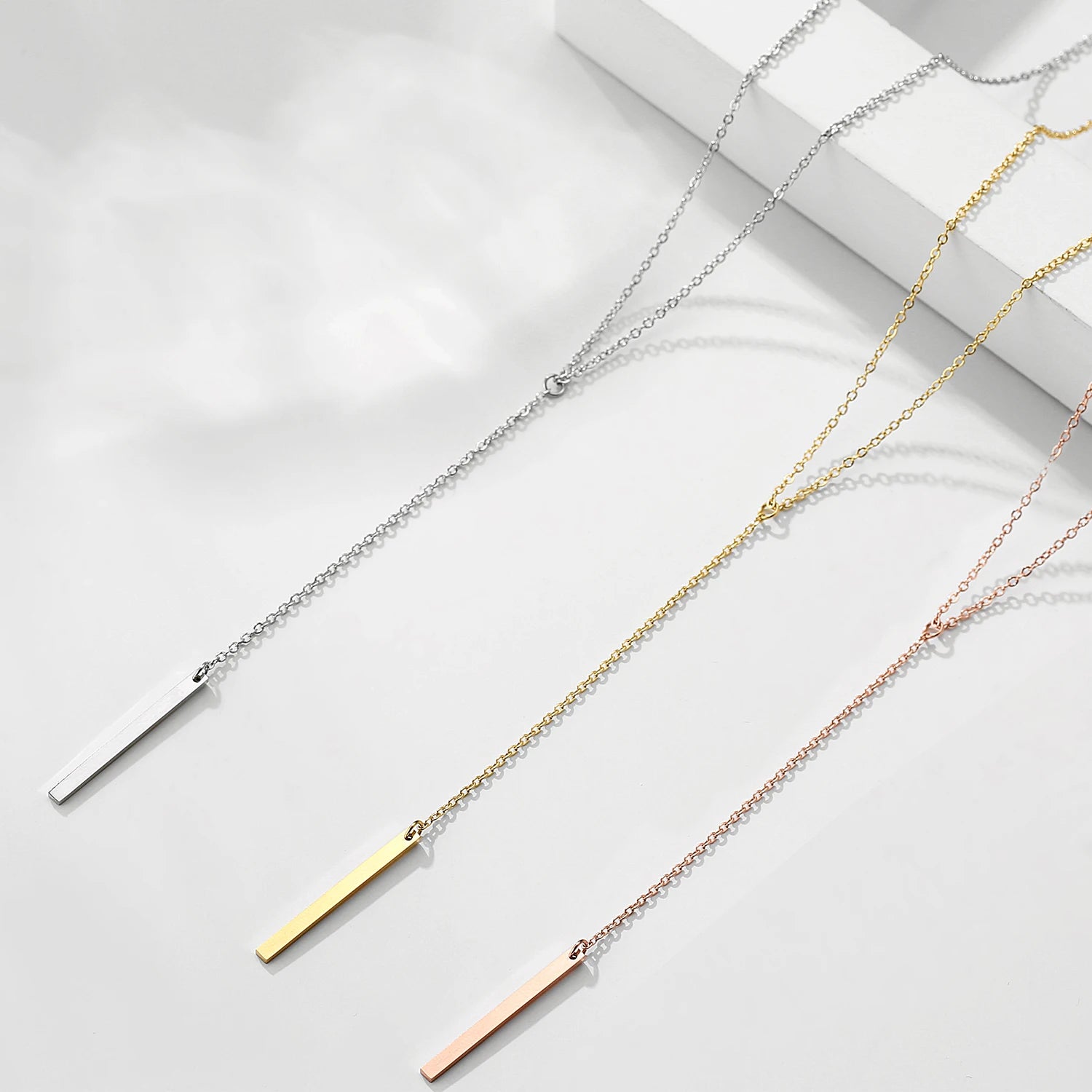 High Quality Minimalist Fashion Jewelry Y Shape Long Gold Plated Stainless Steel Pendant Bar Necklace for Women