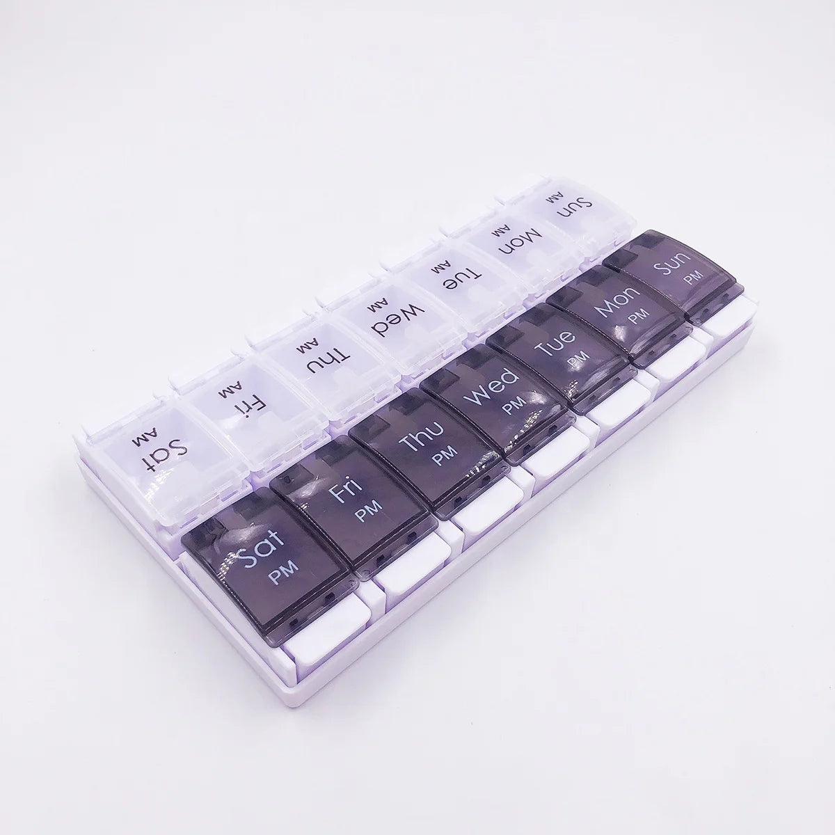 7-Day AM/PM BPA Free Plastic Pill Organizer Easy Open Push Button Weekly Pill Case for Travel Use Large Storage
