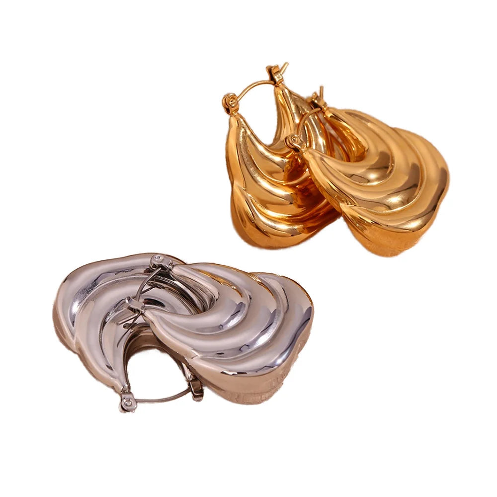 Chunky Multilayer Hollow Boat Shape Gold Hoop Earrings Stainless Steel Jewelry Women Earrings