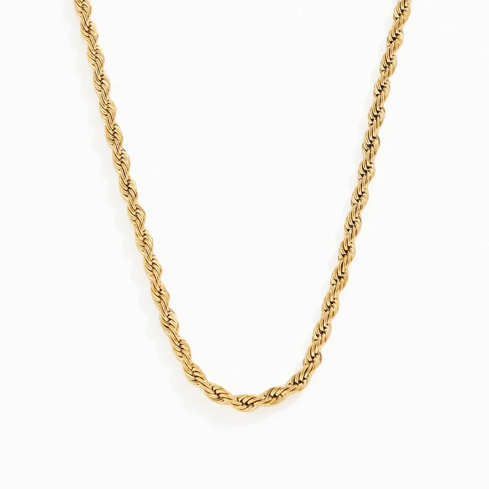 Fenny Wholesale 18K PVD Plated Waterproof Fashion Basic Solid Chunky Rope Chain Stainless Steel Necklace for Women