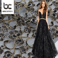 Double Gold Embroidery Lace Fabric High Quality Floral Lace Fabric