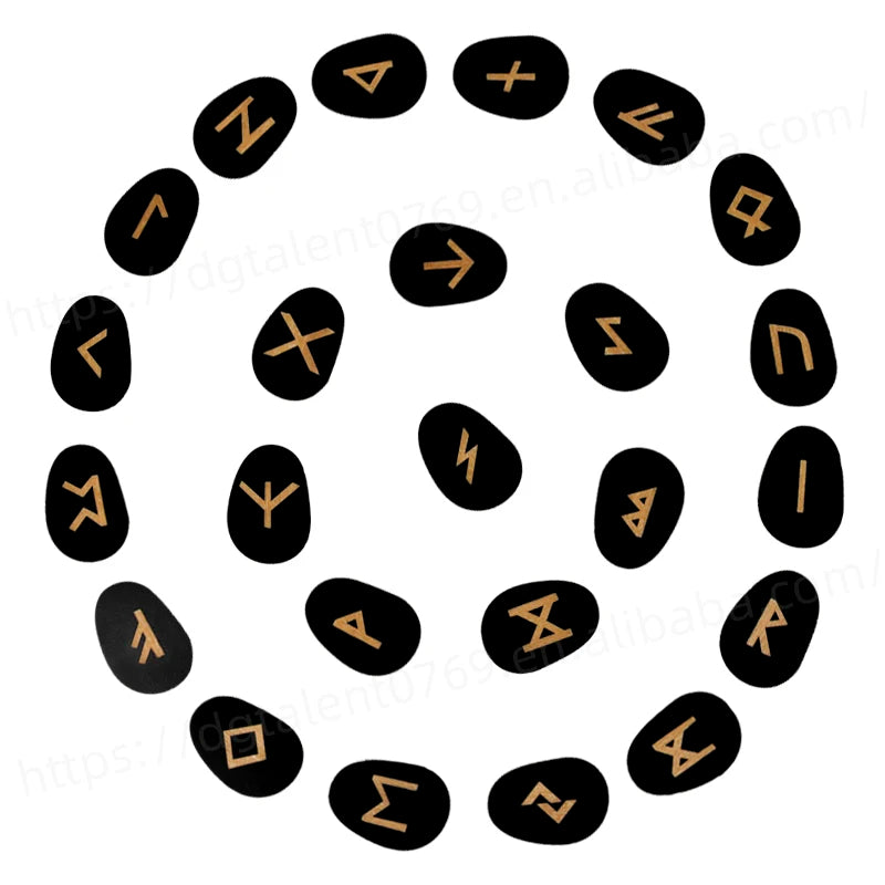 Tailai 24pcs Wizard Rune Set - Alchemical Wood Carved Meditation Altar Divination Tools & Home Decorative Wooden Cards