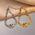 Wholesale Waterproof Women's Love Heart Bracelet in Stainless Steel with Gold Plating Fashionable Watch Chain Jewelry