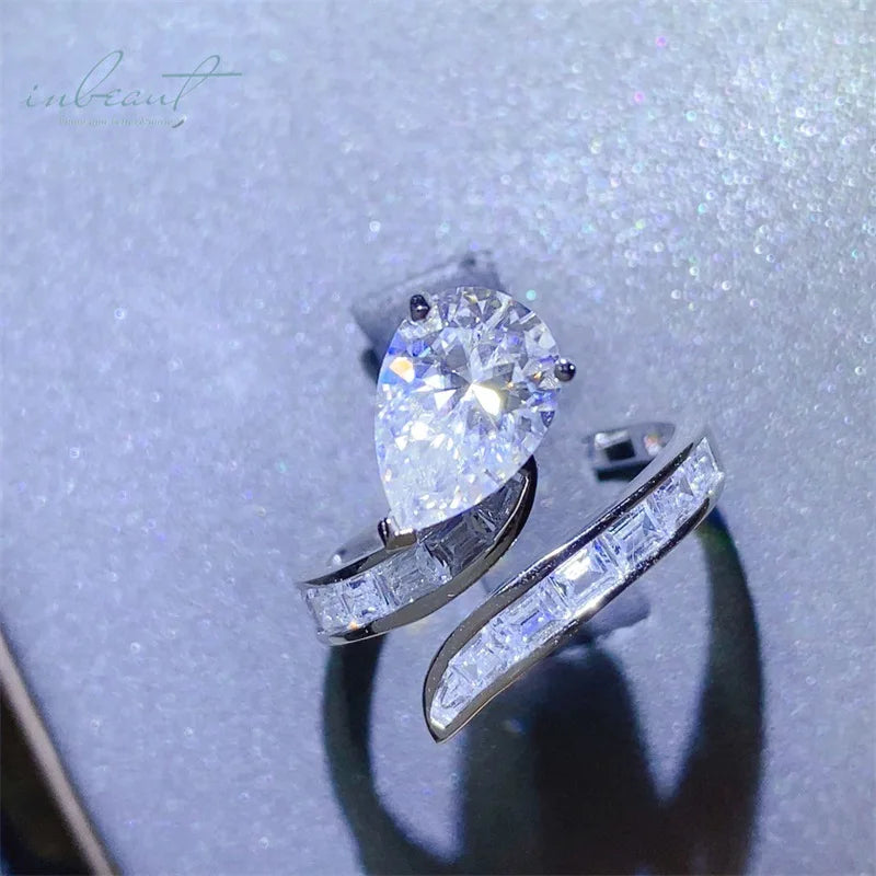 Silver 925 Original 3 Carat Brilliant Cut Diamond Test Past D Color Water Drop Moissanite Wedding Ring Women Gemstone Jewelry