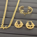 Lateefah Personalized Name Stainless Steel Gold Plated 18mm Mini Hoop Earrings 5mm Cuban Chain Exaggerated Bracelet Jewelry Set