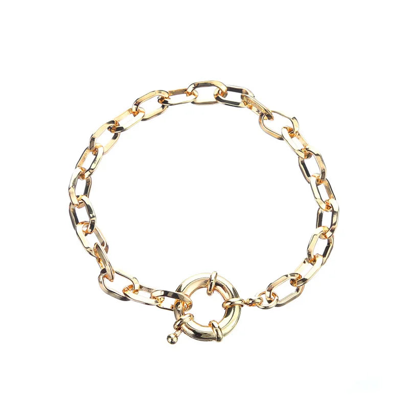 Factory Supplies Simple and Popular Women'S Copper Hand Ornaments Hollow Out Paper Clip Oval Sailor Buckle Chain Bracelet