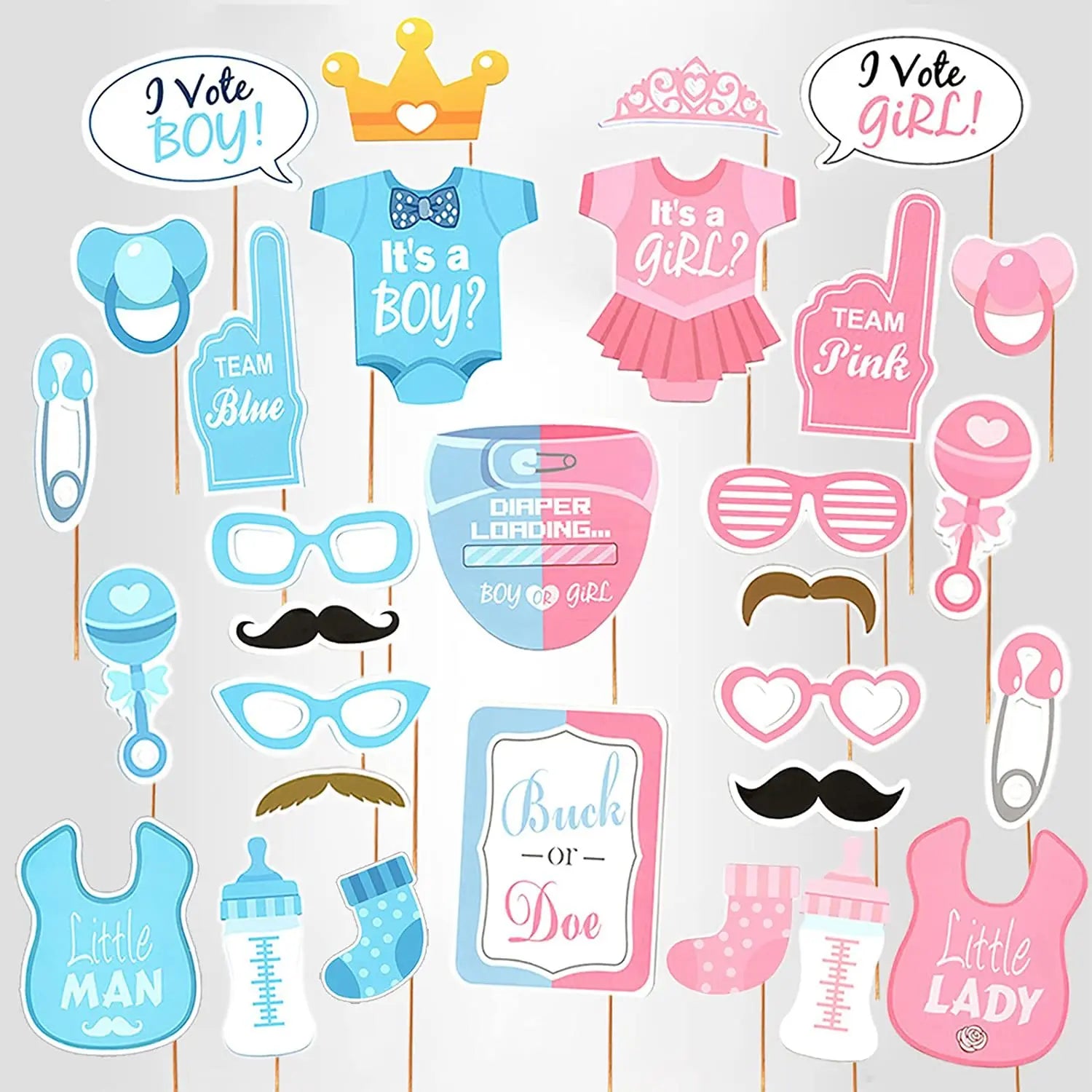 Gender Disclosure Photo Props Frame Paper Baby Shower Valentine's Day Girl Boy Gender Reveal Kids Party Cake Topper Decoration