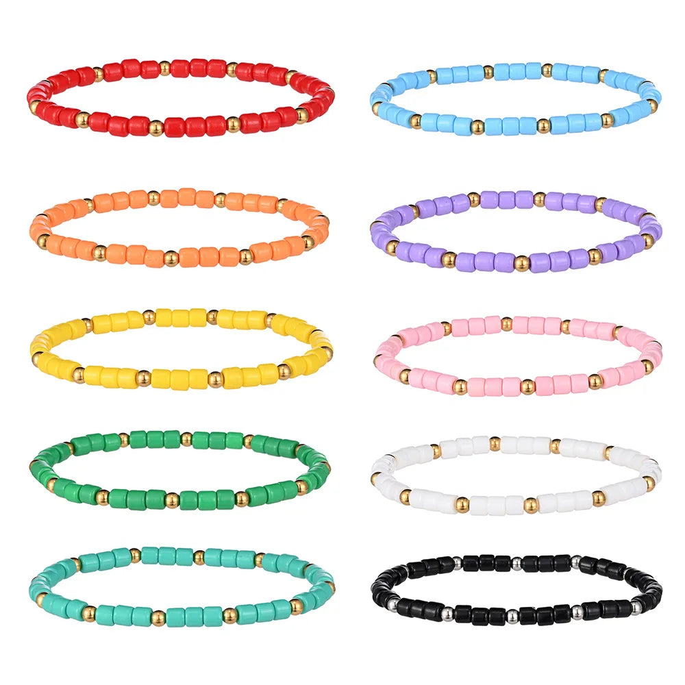 YL Wholesale Bohemian Style Cross-Border Handmade Beaded Elastic for Bracelet Style with Stainless Steel Colorful Beads