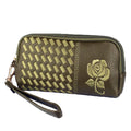Women's Multifunctional Large Capacity PU Leather Mid Length Embroidered Lotus Retro Phone Bag Wallet Clutch