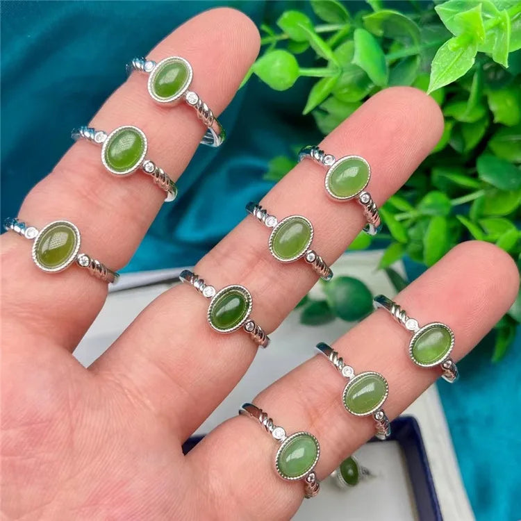 GT Buy at Best Price Design High Quality Gemstone Pair Rings Adjustable Natural Nephrite Silver Copper Ring