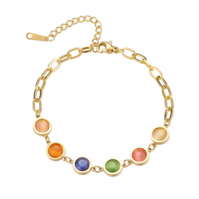 Women's Fashion round Cateye Beads Bracelet 18K Gold Plated Stainless Steel Waterproof Jewelry Cute Style Gift