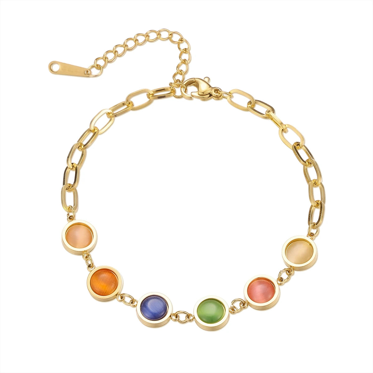 Women's Fashion round Cateye Beads Bracelet 18K Gold Plated Stainless Steel Waterproof Jewelry Cute Style Gift