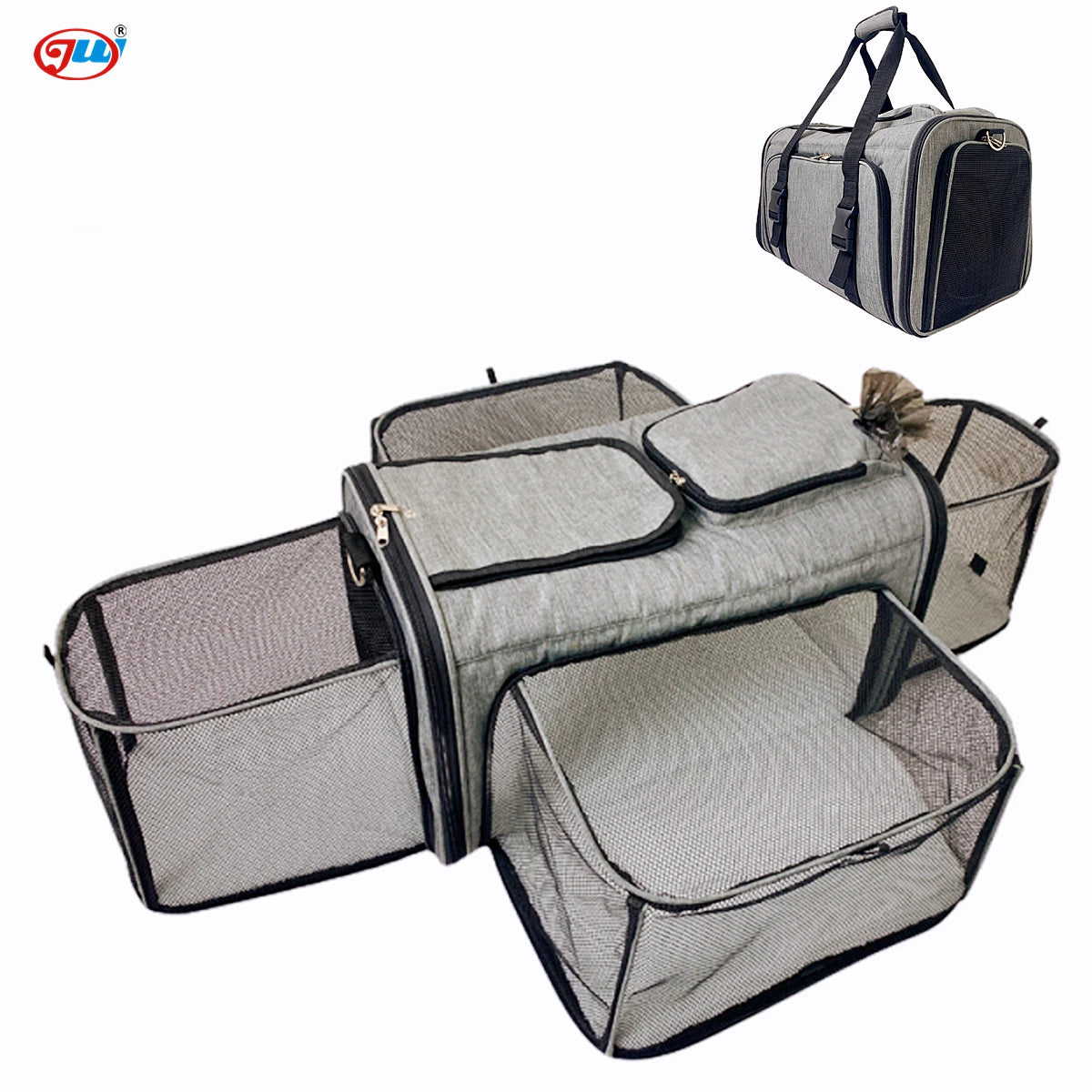 Stock Storage Pet Carrier Airline Approved 4 Sides Expandable Dog Carrier Soft-Sided Collapsible Dog Travel Bag Nylon Plastic
