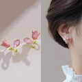Hypoallergenic Needle Light Luxury Zircon Tulip Flower Earring for Women Exquisite Bow Stud Earrings Crystal Heart Shape Earring