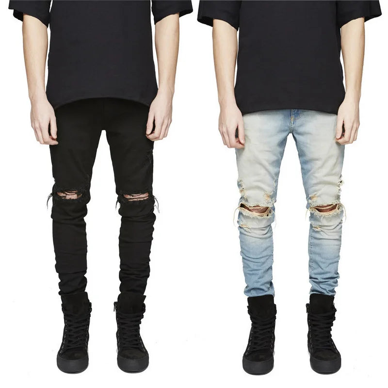 2026 Wholesale Fashion Skinny Denim Jeans Men Ripped Stretch Street Style Bulk Supply Slim Fit Casual Jeans