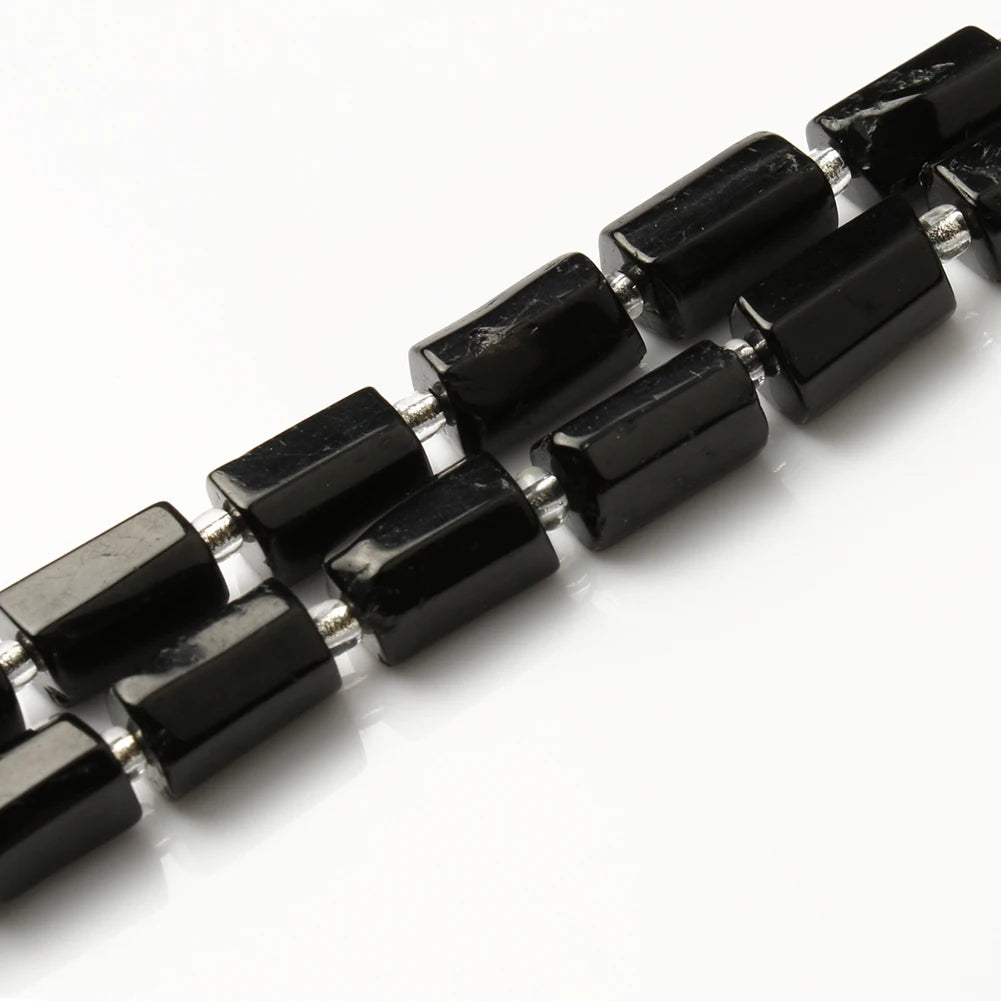 Wholesale Cylinder Shape Black Tourmaline Stone Beads for DIY Bracelet 7.5Inches/15Inches Jewelry Making MegaBDM