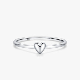 Ailmay Genuine 925 Sterling Silver Simple Fashion Smooth Heart Finger Ring for Women Party Stackable Minimalist Jewelry Gift